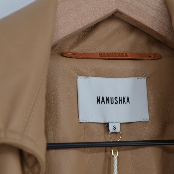 NEW Nanushka Chiara Vegan Leather Trench Coat Pale Camel Buttery Soft Women's S - Picture 9 of 12